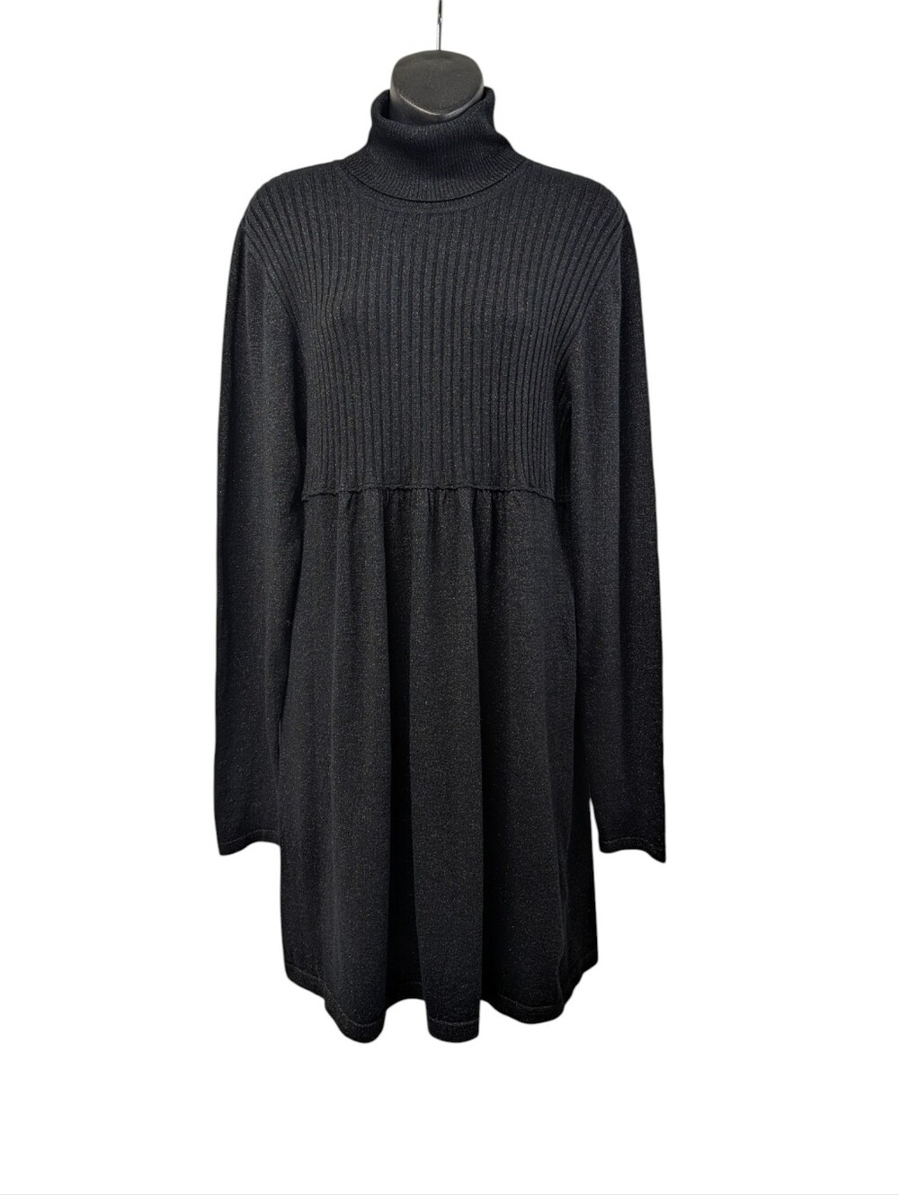 Apt. 9 Women Black Sparkle Turtleneck Sweater Dress Size XL Metallic Long Sleeve - Picture 1 of 7